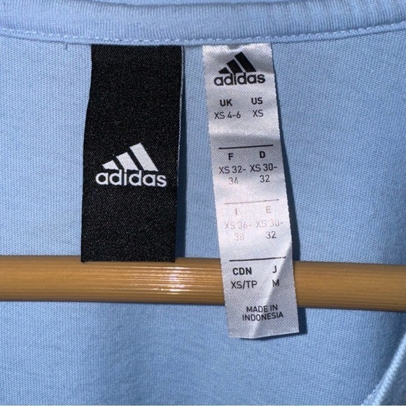 Adidas Must Haves Sky Blue Three Stripe T-shirt Women’s Size Extra Small - Picture 5 of 9